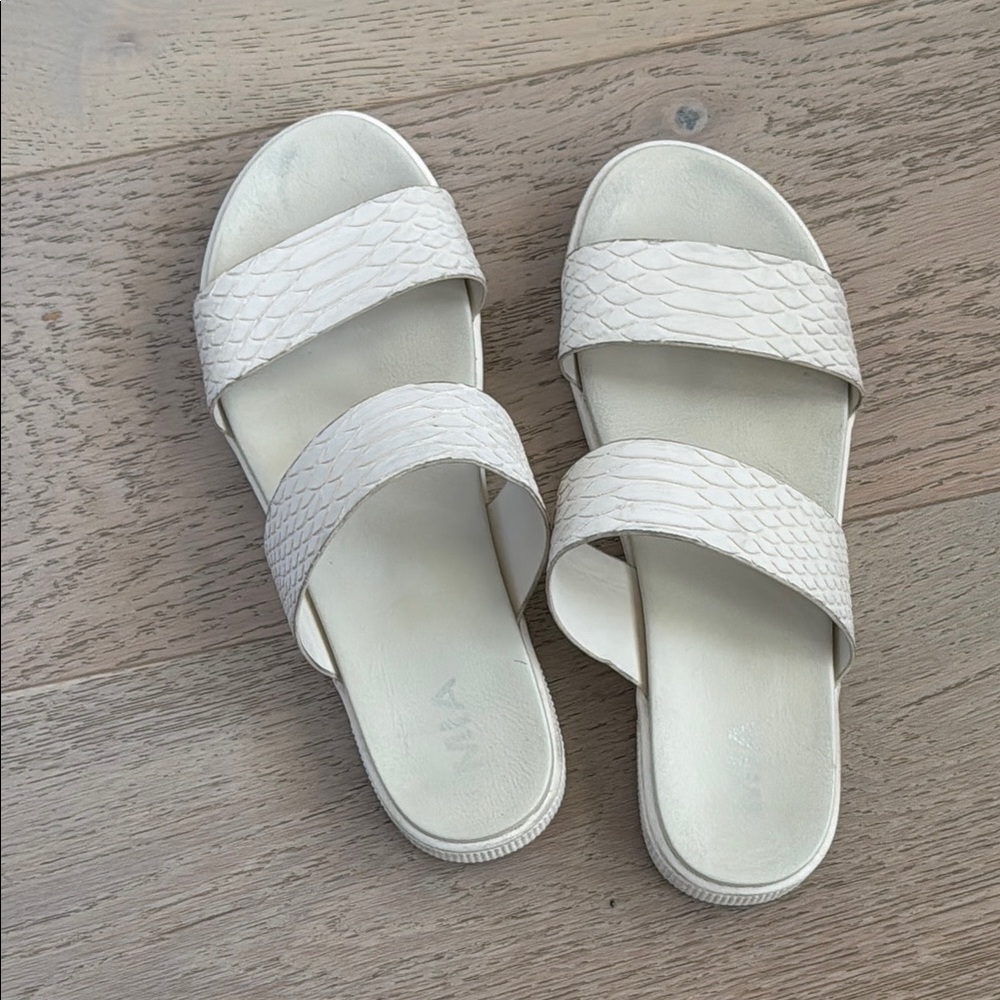 MIA Cream Snake Double Strap Slide Sandals